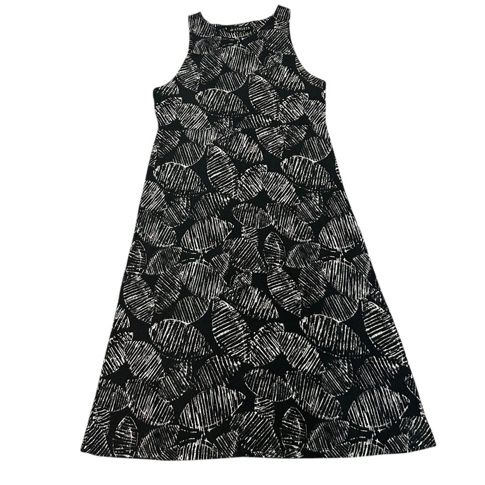 Athleta Black Palm Leaf Santorini Printed High Neck Dress Modal Blend Womens Sml